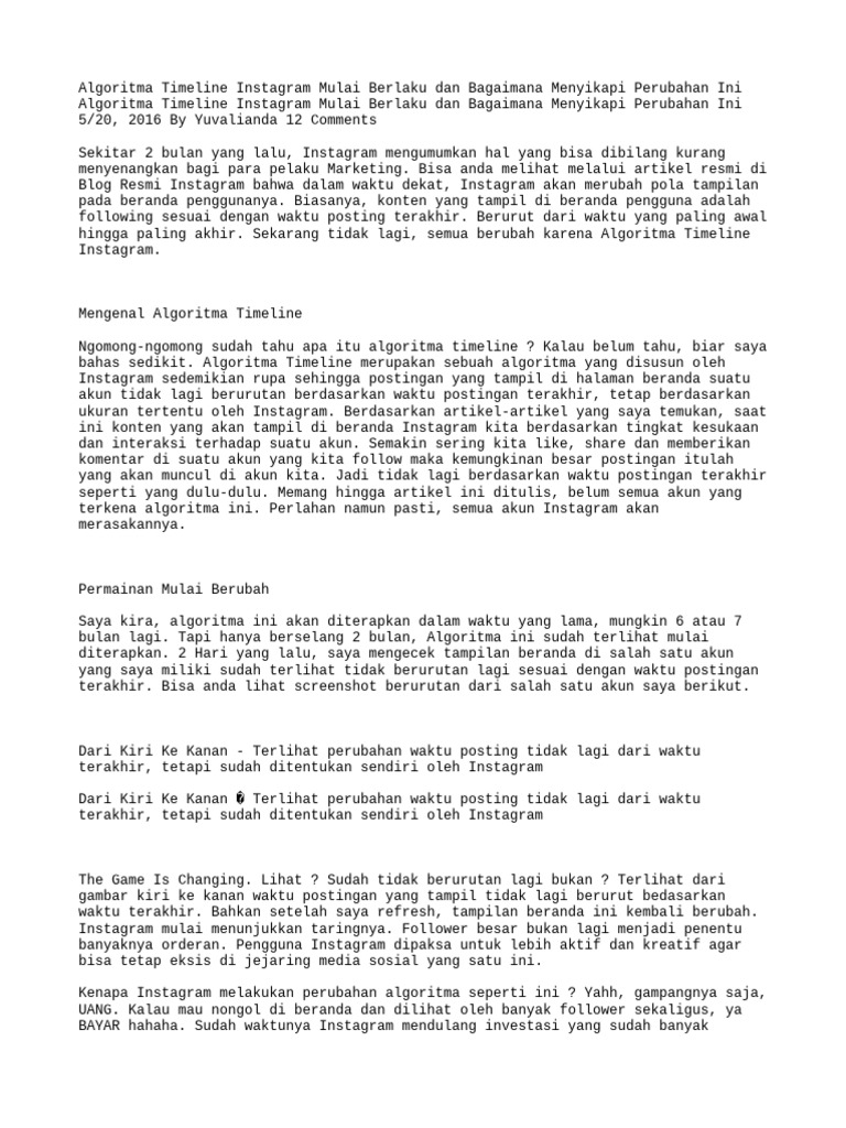 Algoritma Timeline Instagram | PDF