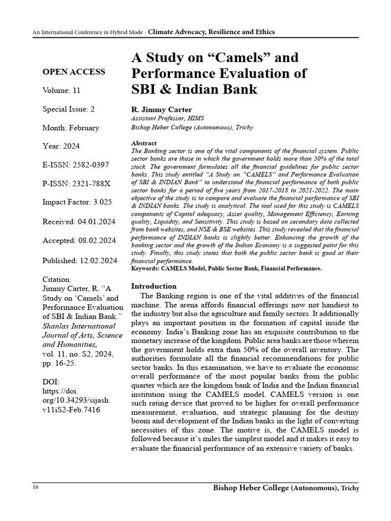 A Study On Camels and Performance Evaluation of SB | PDF | Banks ...