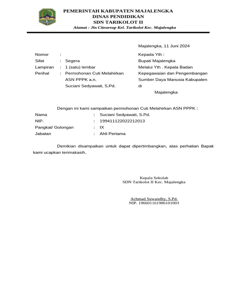 Contoh Surat Pengantar Cuti Tahunan Pdf