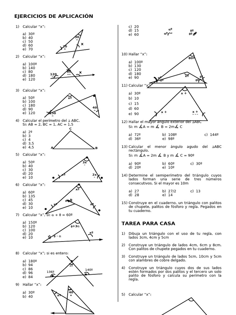 EJERCICIOS DE APLICACIÓN de Triangulos | PDF | Objetos geométricos ...