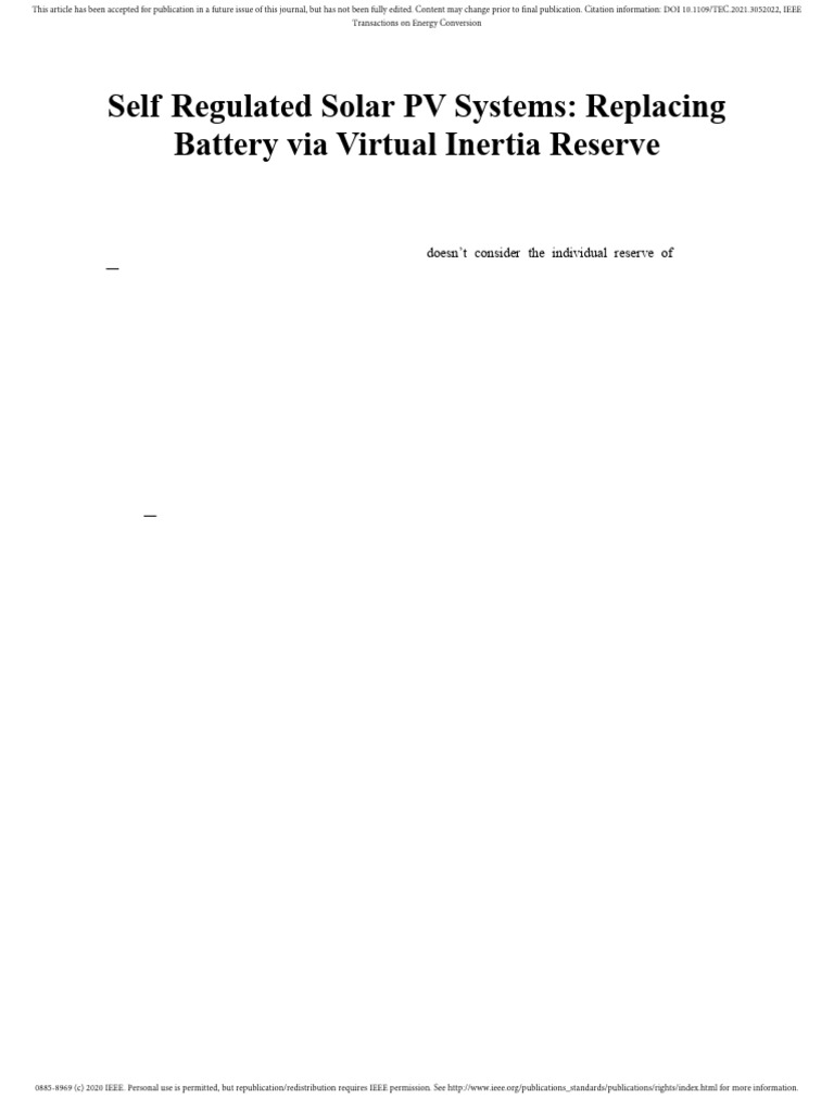 Self regulated sola pv system virtual inertia reserve pdf