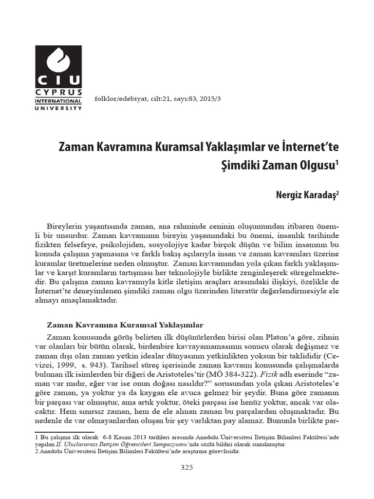 Zaman Kavram Na Kuramsal Yakla Mlar Ve Nternet Te Imdiki Zaman Olgusu ...