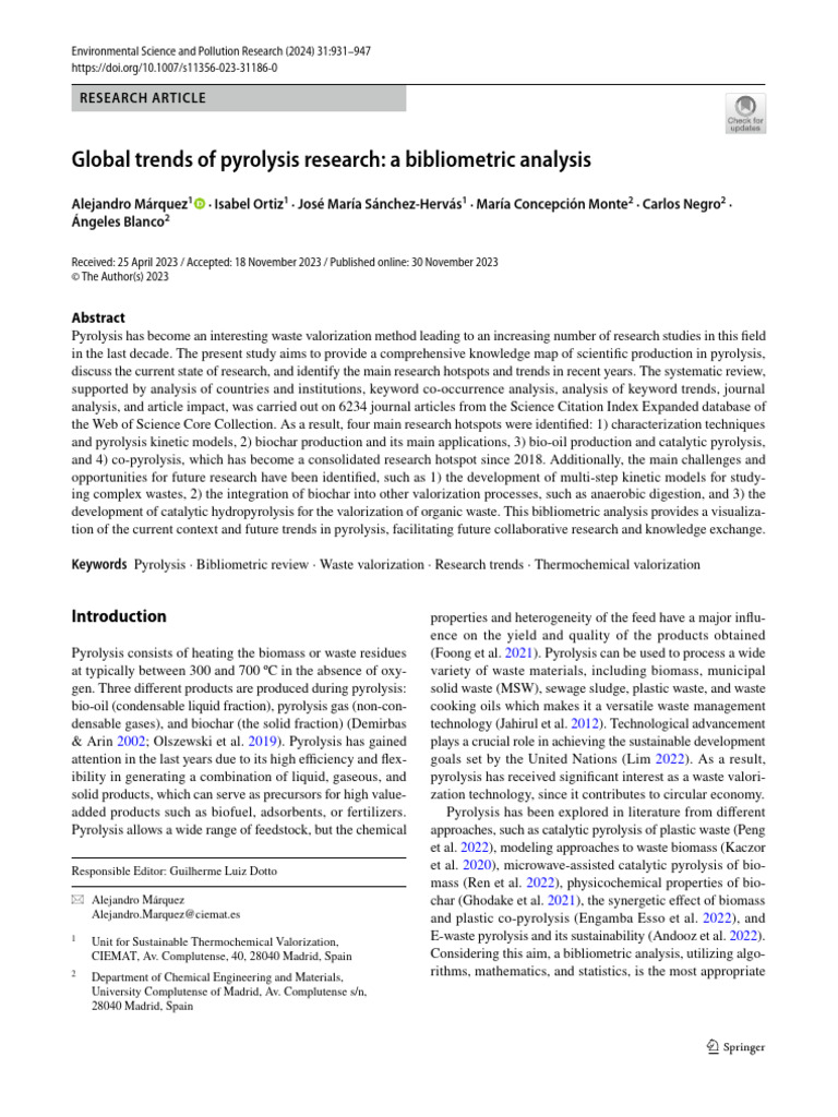 Global Trends of Pyrolysis Research: A Bibliometric Analysis | PDF