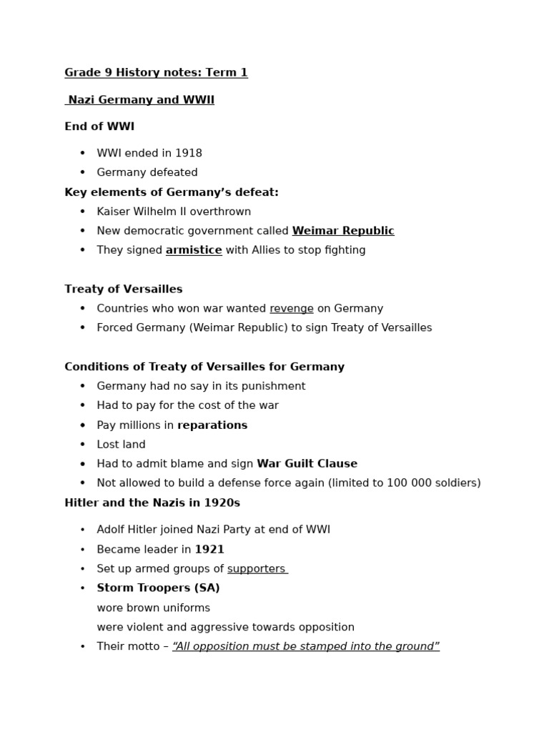 Grade 9 History: Weimar Republic & WWII | PDF | Nazi Germany | Weimar ...