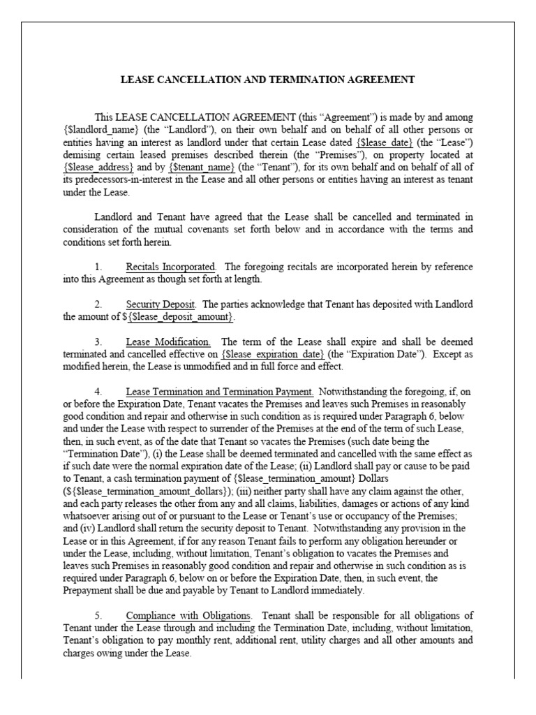 Lease Cancellation Agreement Pdf Lease Leasehold Estate