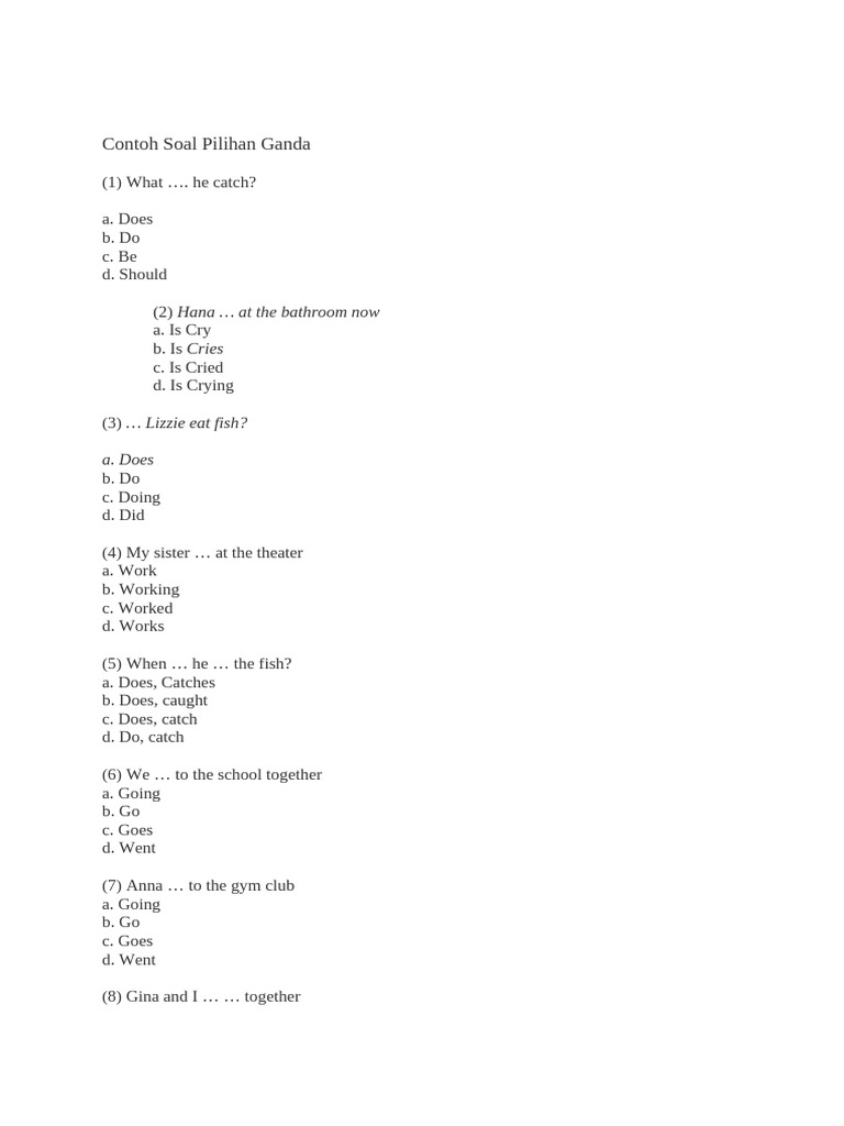 Contoh Soal Pilihan Ganda Simple Past Tense