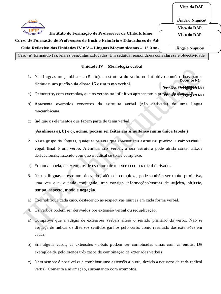Guia de Morfologia e Sintaxe Moçambicana | PDF | Pedagogia | Linguística