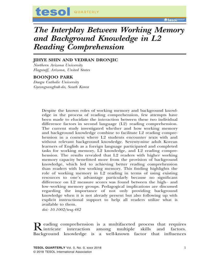 The Interplay Between Working Memory and Background Knowledge in L2 ...