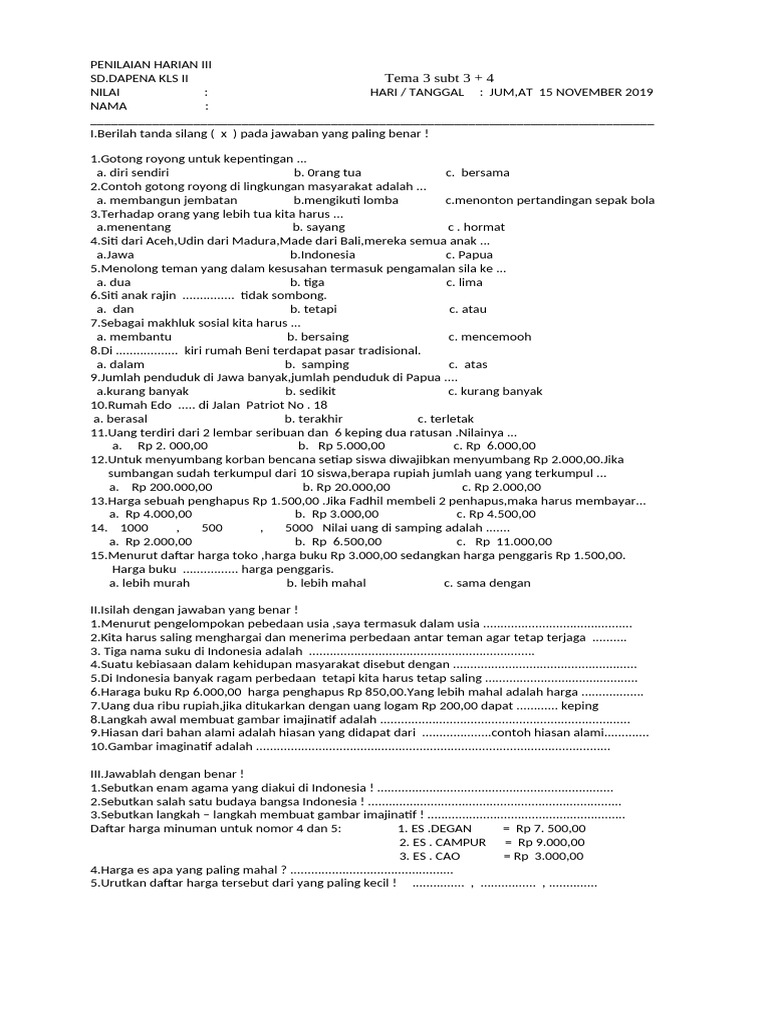 Bahan PH 3 KLS 2 TM 3 SUBT 3 + 4 | PDF