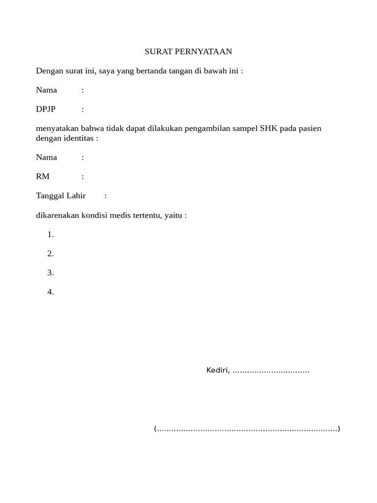 Surat Pernyataan SHK | PDF