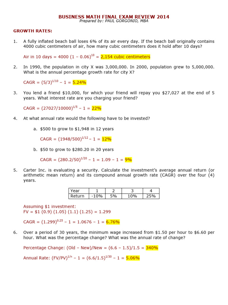 BusMath Final Exam Review With Solutions | PDF