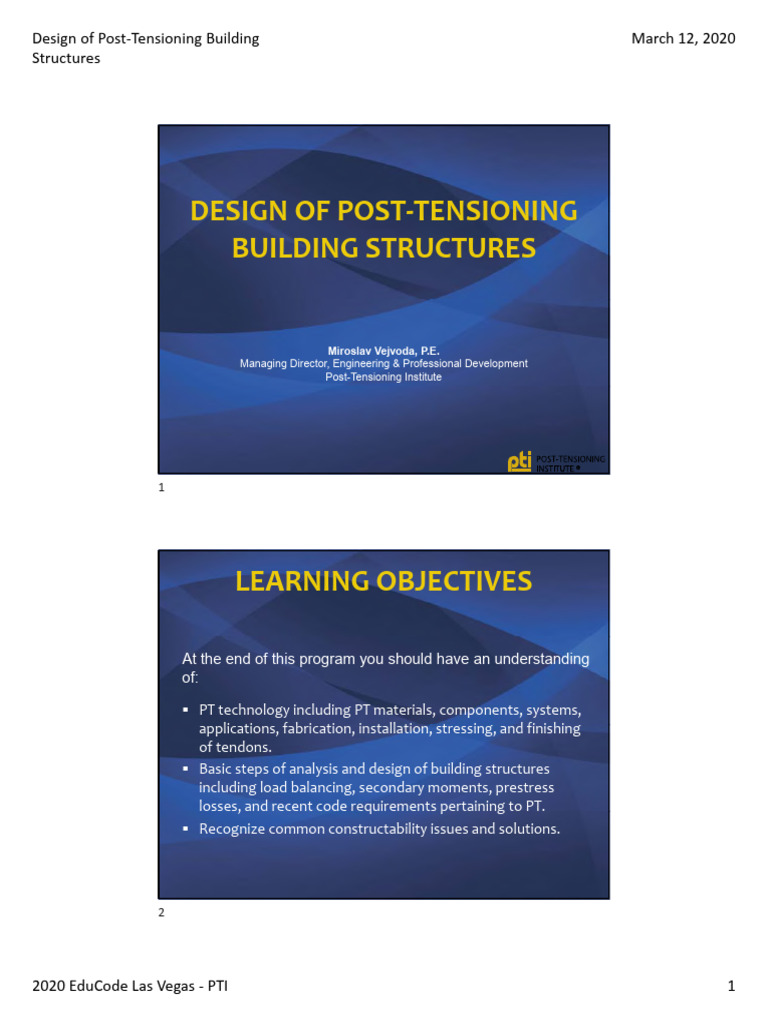 Design of Post Tensioning Building Structures Presentation | PDF