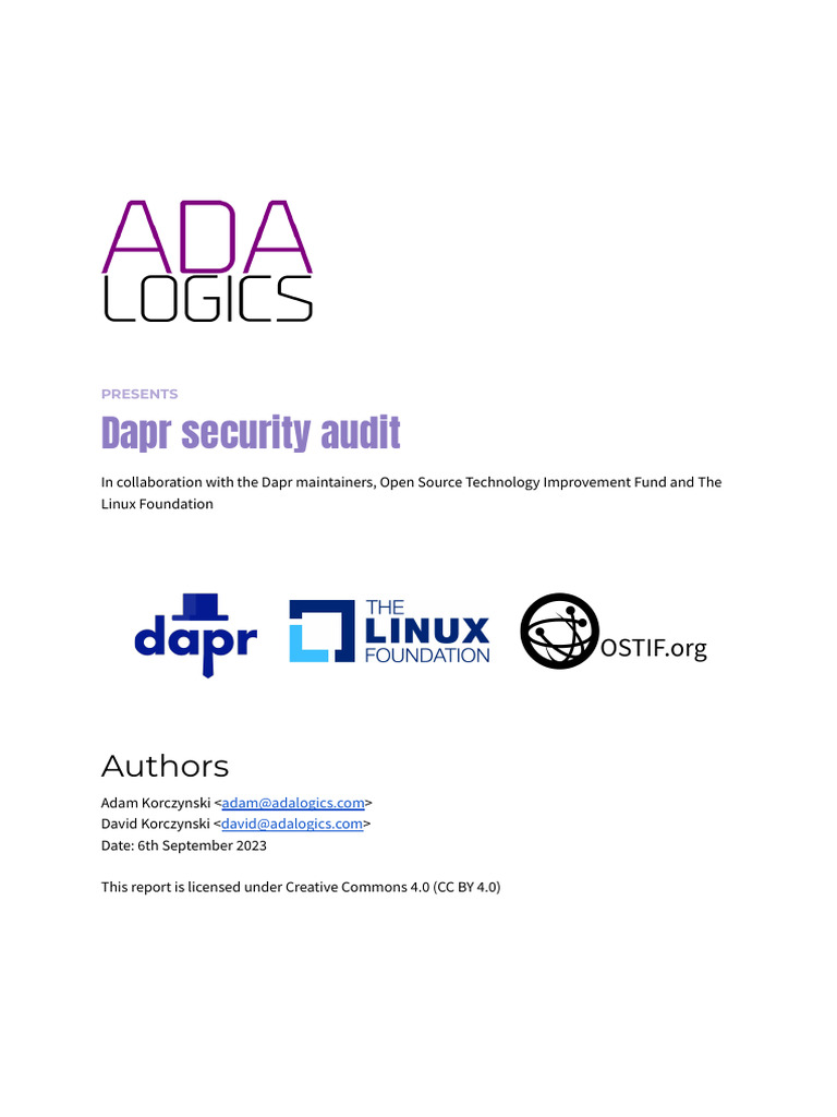 Dapr September 2023 Security Audit Report | PDF