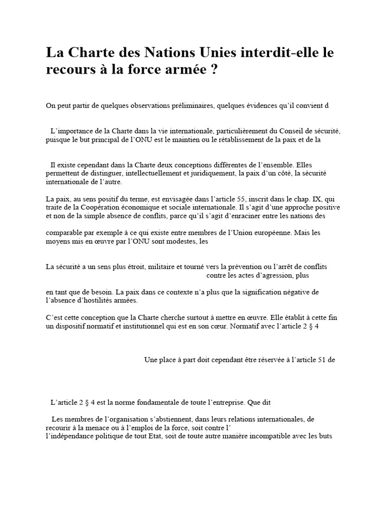 La Charte Des Nations Unies Interdit-T-Elle Le Recours À La Force Armée ...