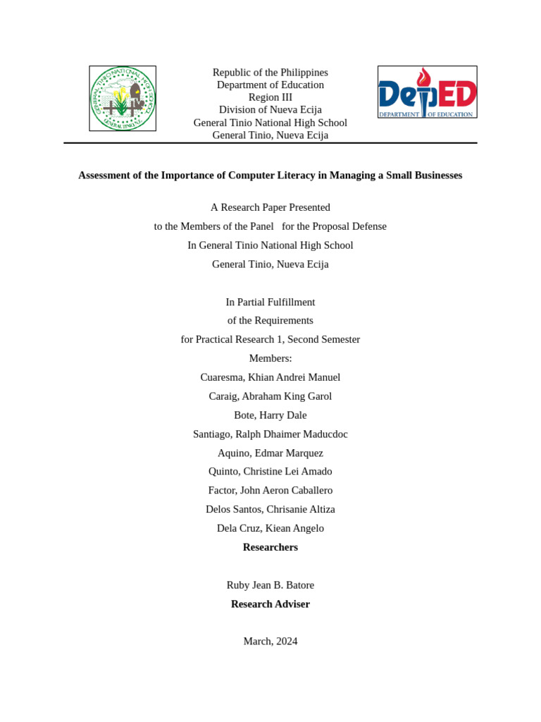 Assessment of The Importance of Computer Literacy For Management of ...