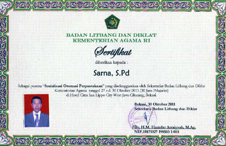 B 6 Sertifikat Diklat Kepala Perpustakaan PDF