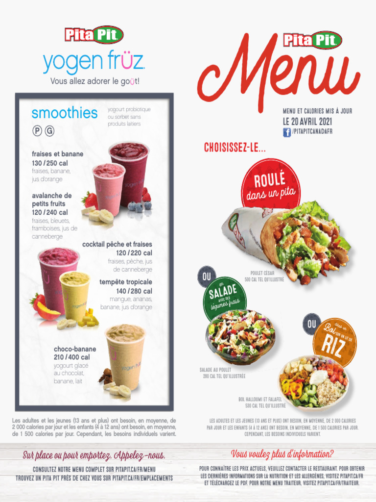 Menu Pita Pit : Options et Calories | PDF | Cuisine | Nourritures