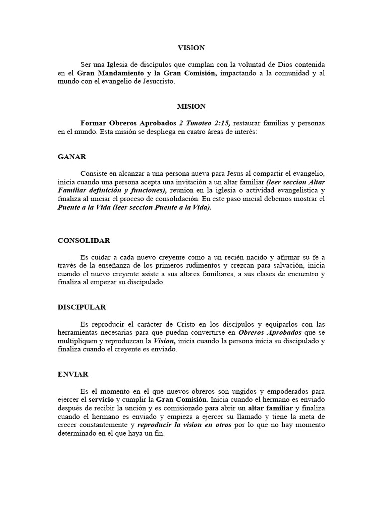 VISION y Mision de La Iglesia Cristiana Manual | PDF