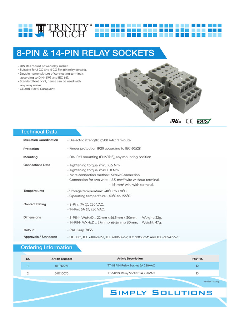 8-Pin & 14-Pin Relay Socket Overview | PDF | Electrical Connector | Relay