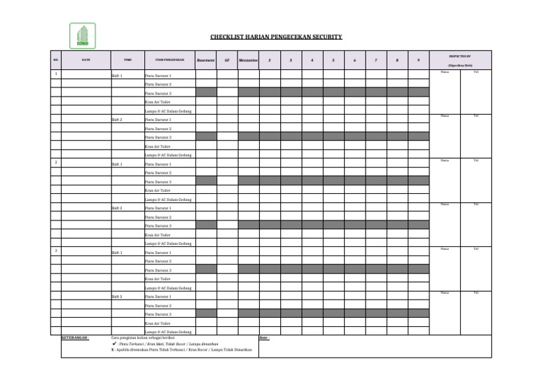 STC-BM-FM-SC-01-02 Checklist Harian Pengecekan Security | PDF