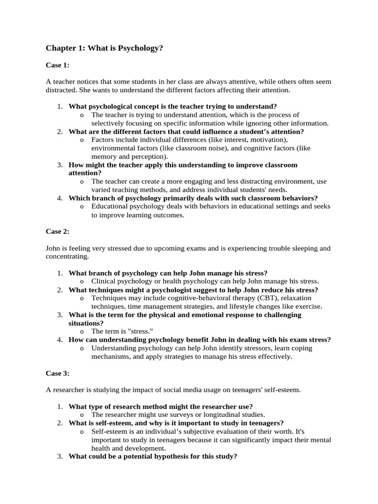 Case Based Qna Psychology CH 1 and 2 (Half) | PDF
