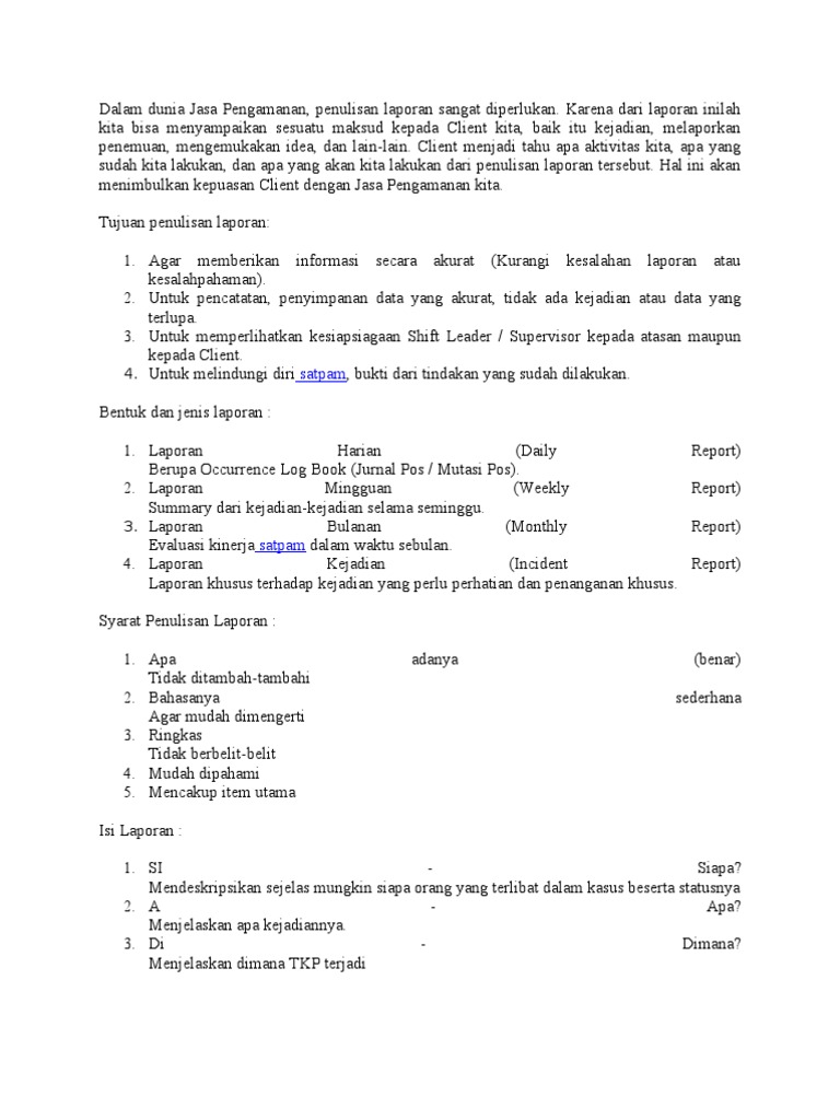 Buku Mutasi Contoh Laporan Harian Satpam Nusagates