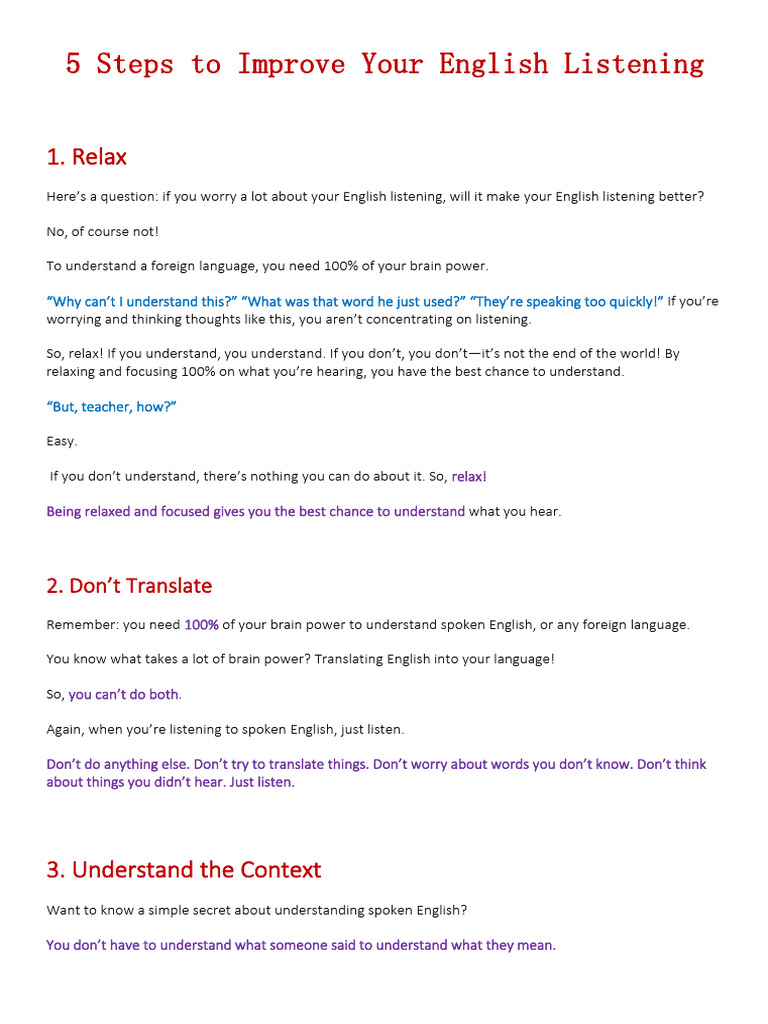 5 Steps To Improve Your English Listening | PDF