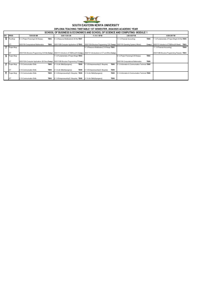 Dip ICT& Business-1st Semester 2024-2025 Final Teaching Timetable | PDF