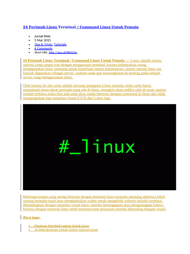 24 Perintah Linux Terminal | PDF