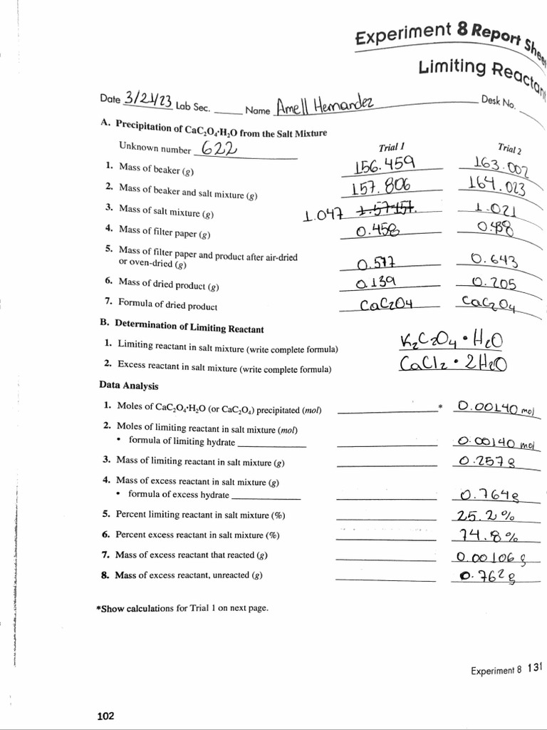 Post Lab 8 Limiting Reactant | PDF