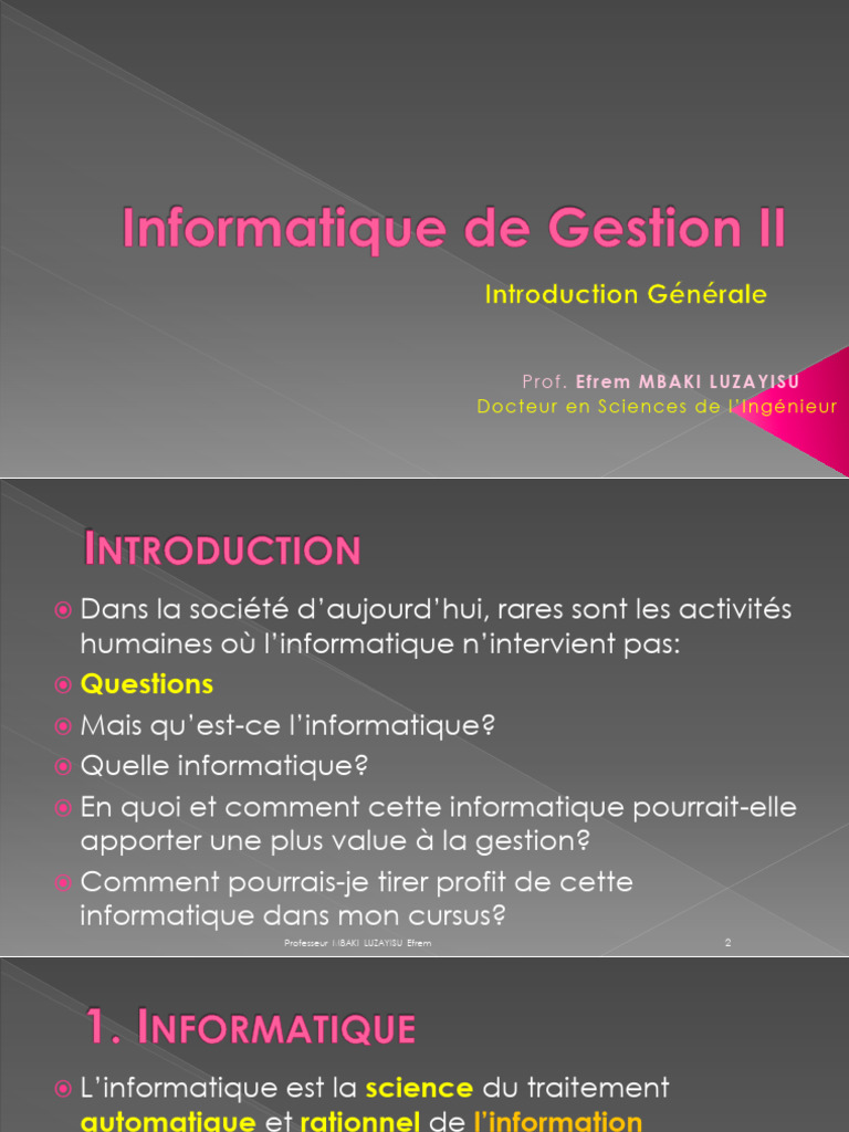 01 M2 ALL Informatique Gestion II Introduction 11072021 | PDF