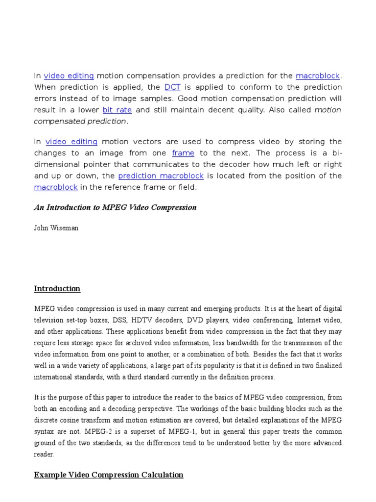 An Introduction To MPEG Video Compression PDF Data Compression Video