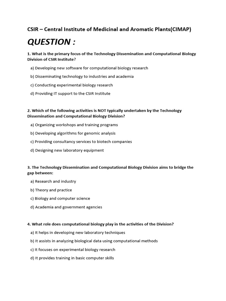 CSIR CIMAP - Question Paper and Answer Sheet | PDF
