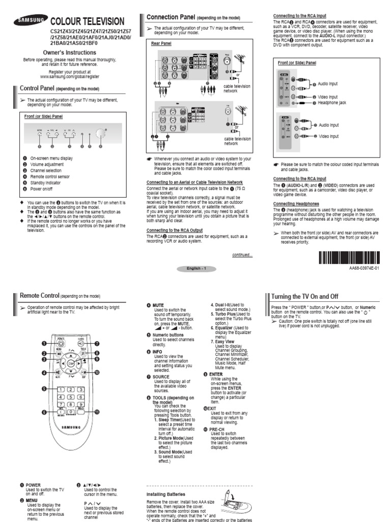 TV Connection and Setup Guide | PDF | Video | Remote Control
