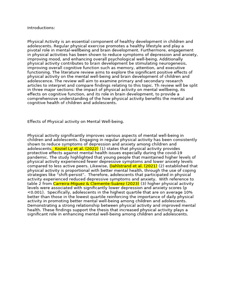 Benefits of Physical Activity for Youth | PDF | Mental Health | Self ...