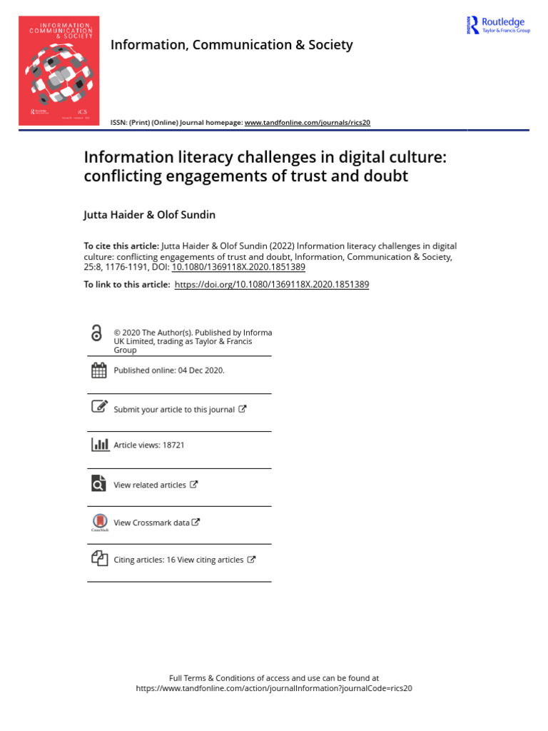 Information Literacy Challenges in Digital Culture Conflicting ...