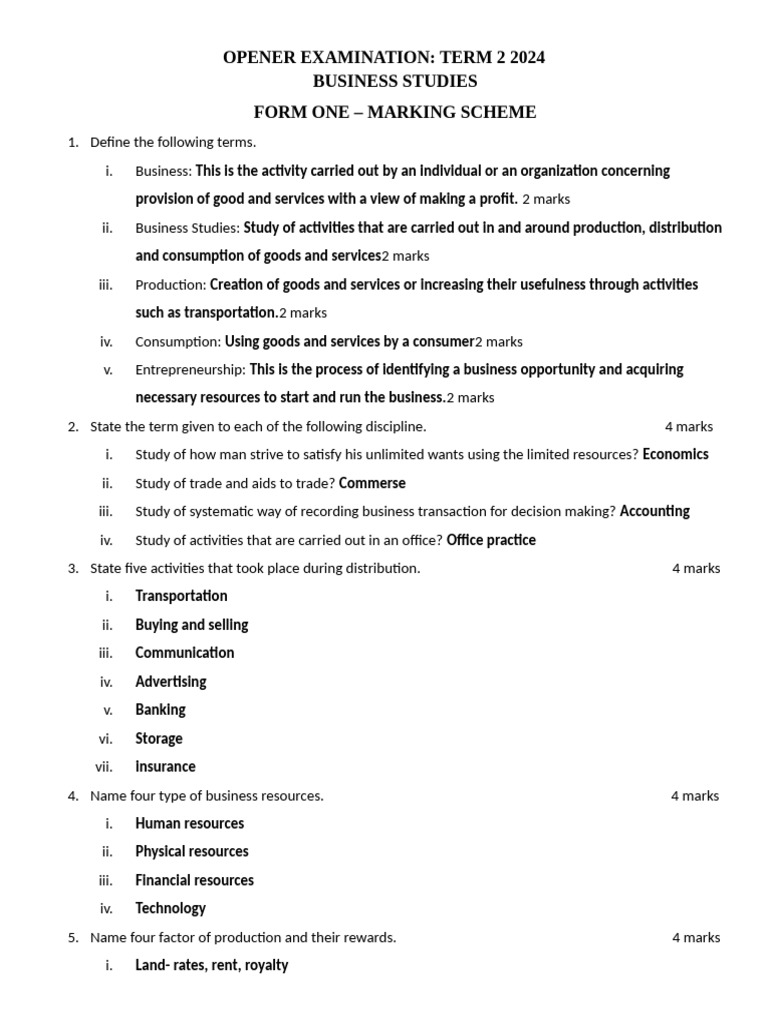 Business Studies F1 MS | PDF