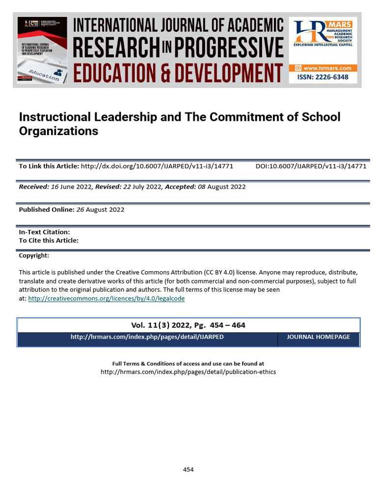 Instructional Leadership and The Commitment of School Organizations ...