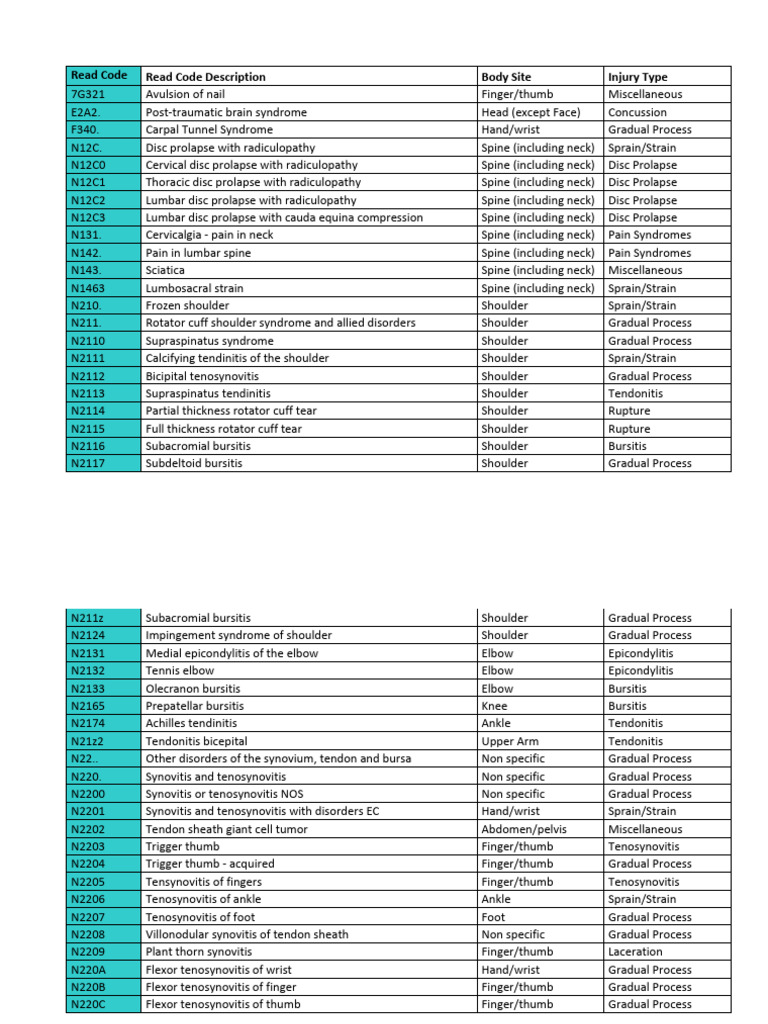 Medical Injury Codes Guide | PDF | Ankle | Human Leg