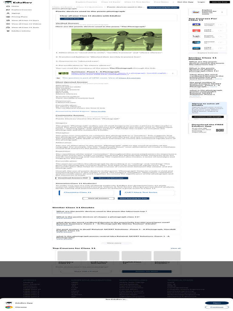 Poetic Devices Used In Photograph Class 11