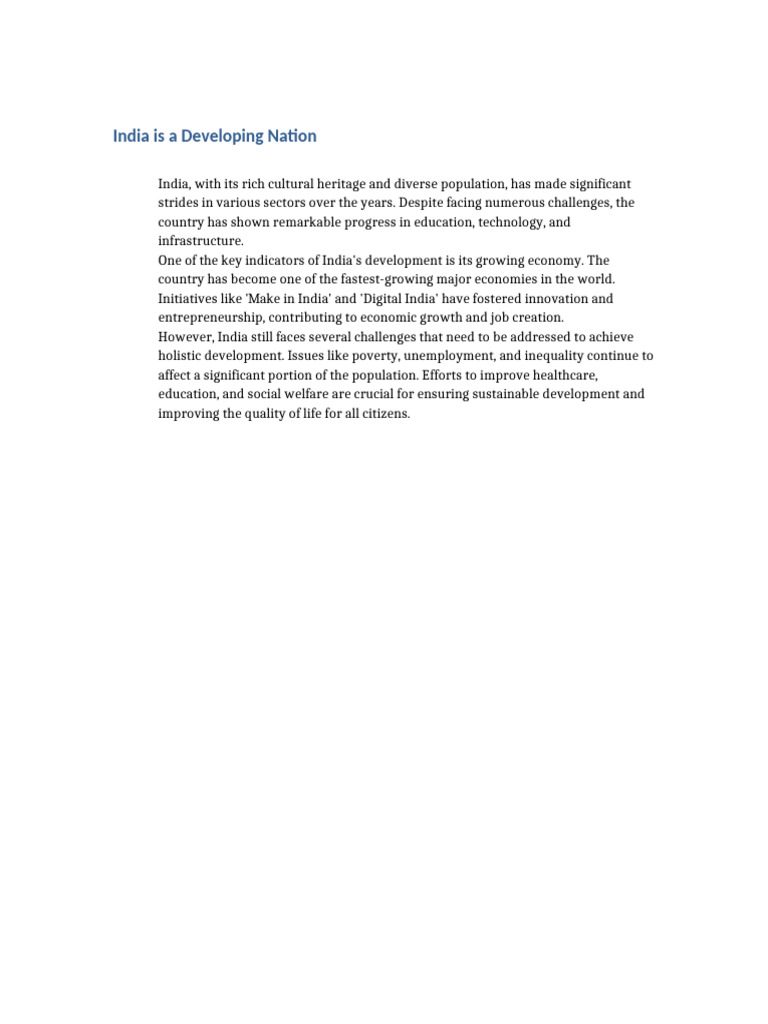 India Is A Developing Nation | PDF