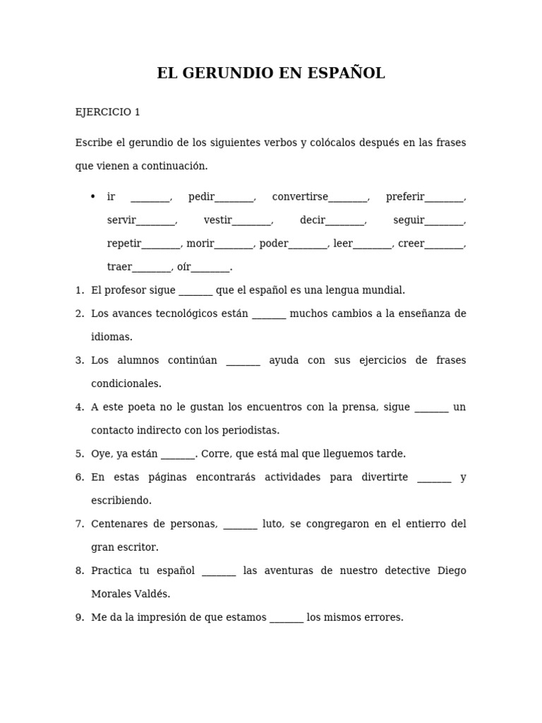 Ejercicios El Gerundio en Español | PDF