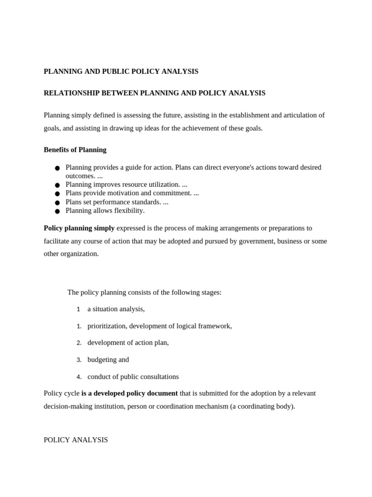 Planning and Public Policy Analysis Note | PDF