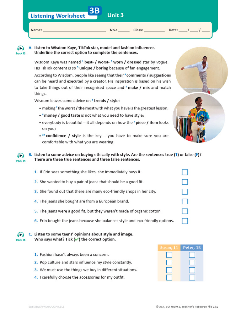 FlyHigh8 - Listening Worsheet 3B | PDF