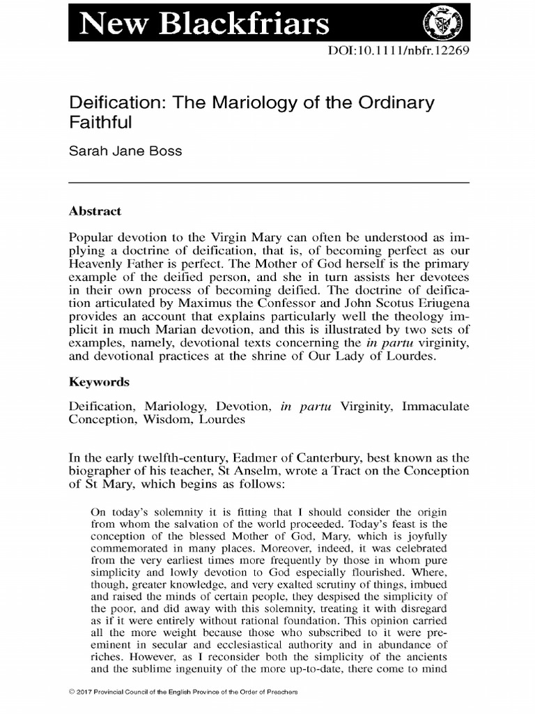 Deification - The Mariology of The Ordinary Faithful | PDF