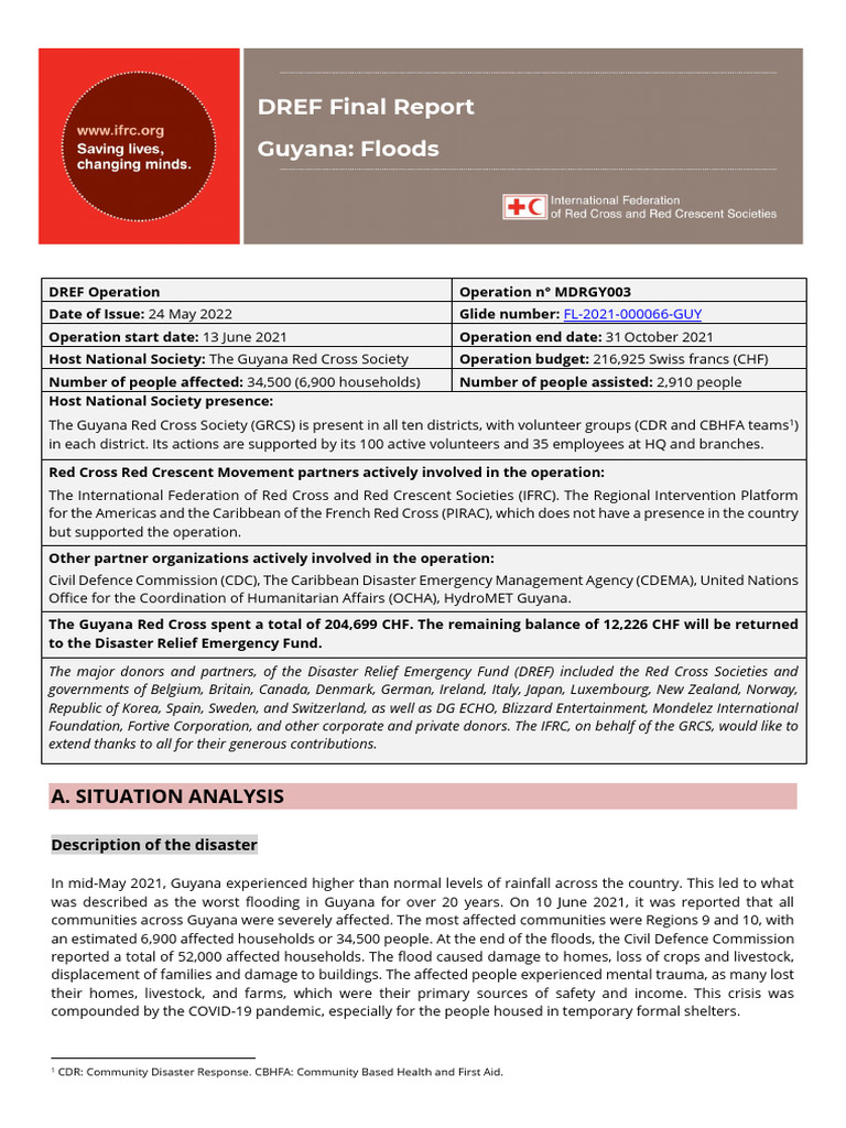 Guyana Floods DREF Operation Report | PDF | International Federation Of ...