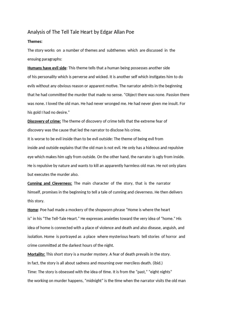 Analysis of The Tell Tale Heart by Edgar Allan Poe | PDF