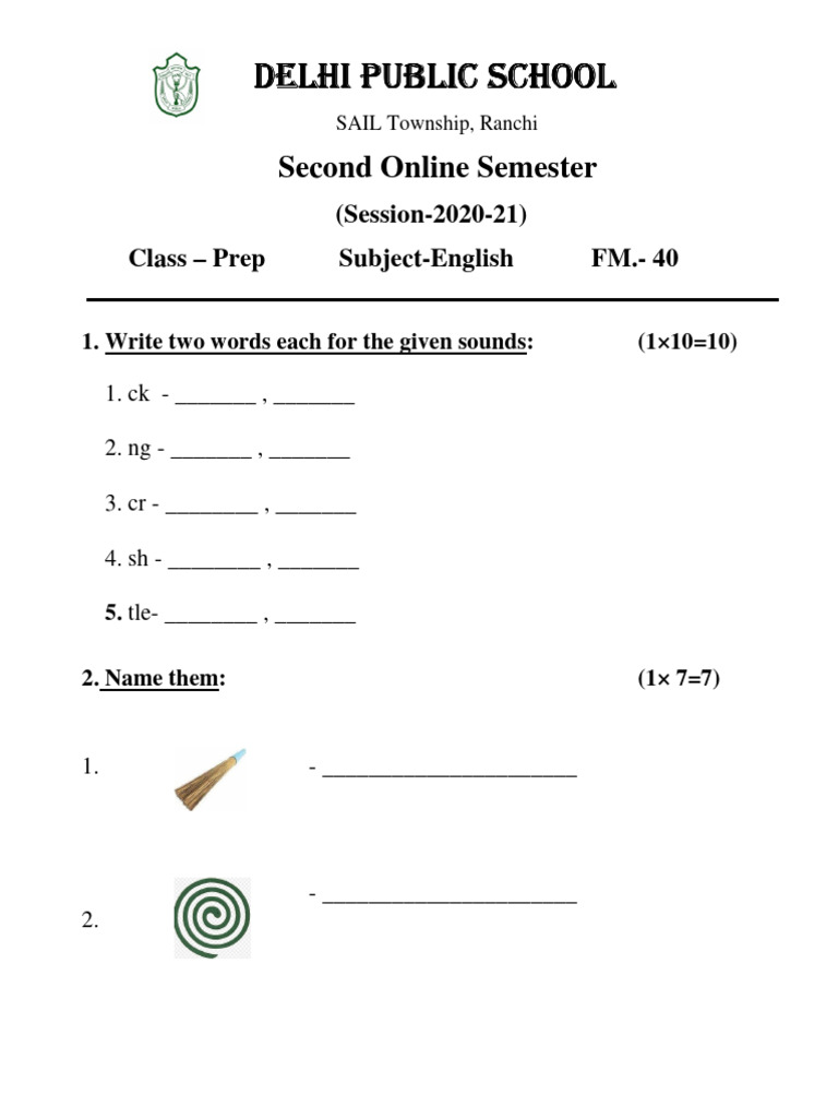 Class prep annual term question paper pdf