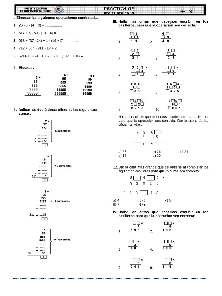 Práctica de Repaso - MATEMÁTICA | PDF