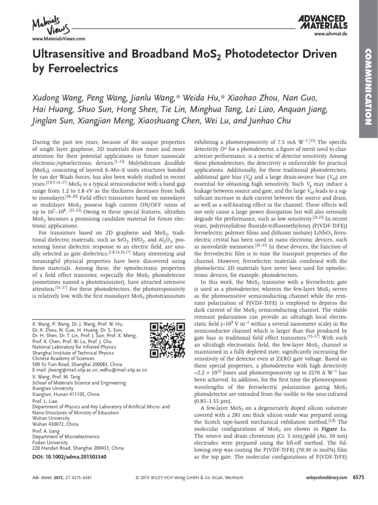 Advanced Materials - 2015 - Wang - Ultrasensitive and Broadband MoS2 ...